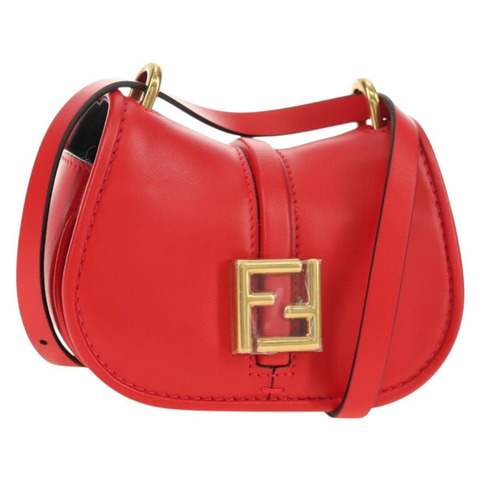 FENDI C'mon 小號單肩包，紅色金色皮革，正品編號 181237M