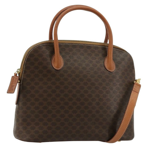 CELINE Macadam帆布手提包 PVC皮革 2way Brown Gold Auth 180638A