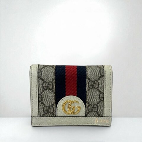 JS1520-GUCCI  Ophidia老花拼白牛皮對開短夾523155