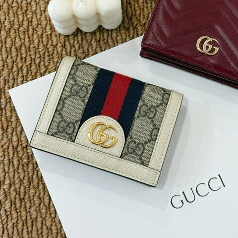 JS1520-GUCCI  Ophidia老花拼白牛皮對開短夾523155
