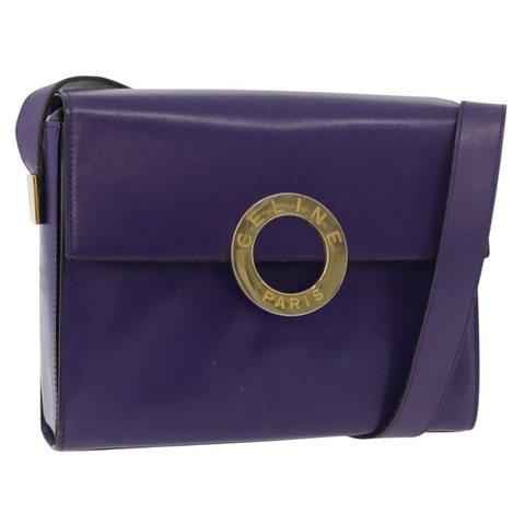 CELINE 圓背包 皮革 紫色 金色 正品 181402A