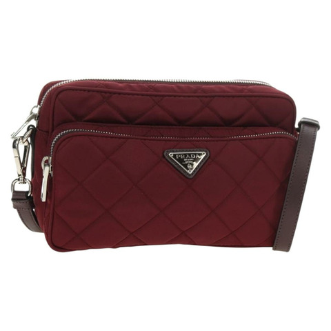 PRADA 單肩包 尼龍材質 酒紅色 銀色 正品 181261M