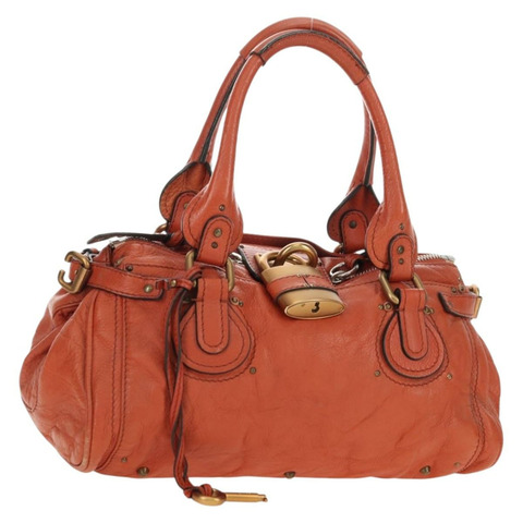Chloe Paddington 手提包 皮革 橙色 金 銀色 正品 am11662V