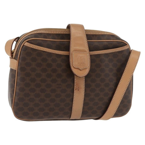 CELINE Macadam帆布肩背包 PVC皮革 棕色 金色 正品 181476A