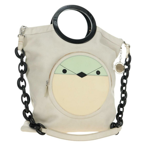 CELINE 鏈條單肩包 皮革 2way 白色 銀色 Auth 181478V