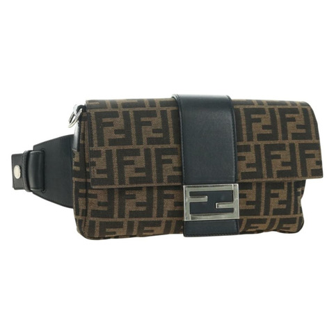 FENDI Zucca帆布Mamma Baguette單肩包，兩用款，黑色/棕色，正品，貨號181574SAM