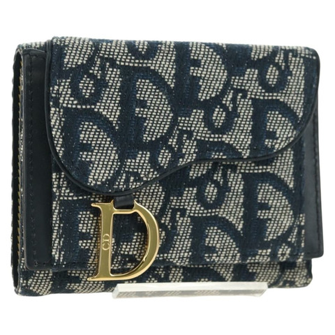 Christian Dior Trotter帆布馬鞍三折皮夾 海軍藍/金色 正品 181569V