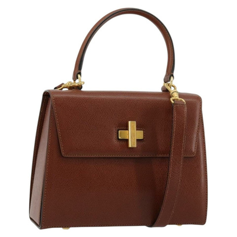 CELINE 手提包 皮革 兩用 棕色 金色 正品 181564A