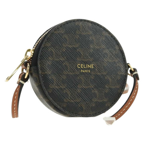 CELINE Macadam帆布Triomphe肩包 PVC黑色金色 Auth 181733M