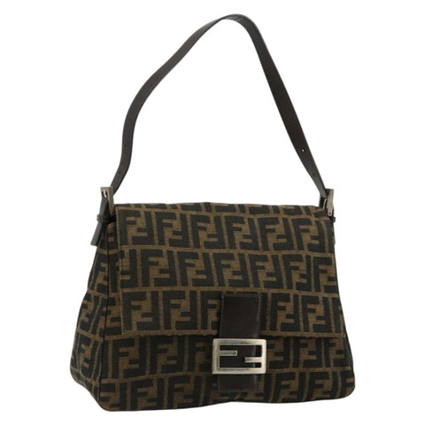 FENDI Zucca帆布Mamma Baguette單肩包 黑色棕色 正品 182028SAM