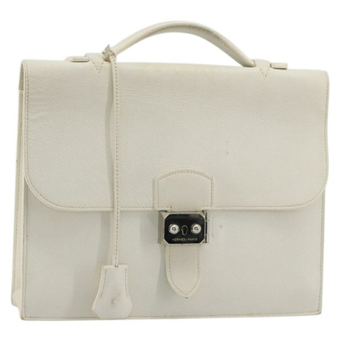 愛馬仕 Sac Adepeche 27 手提包，白色銀色皮革，正品，貨號 182041A