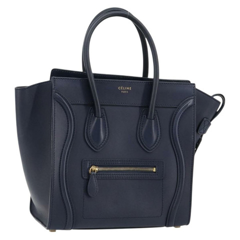 CELINE Luggage Micro Shopper 手提包，皮革材質，海軍藍/金色，正品，貨號 181820M