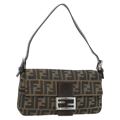 FENDI Zucca帆布Mamma Baguette單肩包 黑色棕色 正品 181873SAM