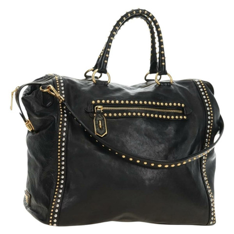 PRADA 皮革雙肩包 黑色 金 銀色 正品 181906SM
