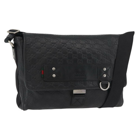 GUCCI GG帆布Guccissima WebSherry系列黑色皮革手提包 246067 正品 182188A