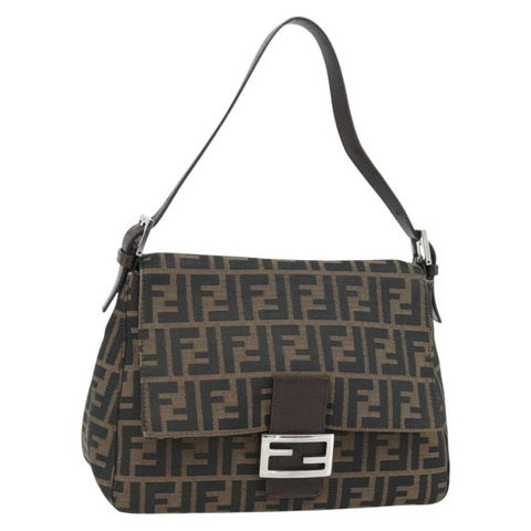 FENDI Zucca帆布Mamma Baguette單肩包 黑色棕色 正品 181898V