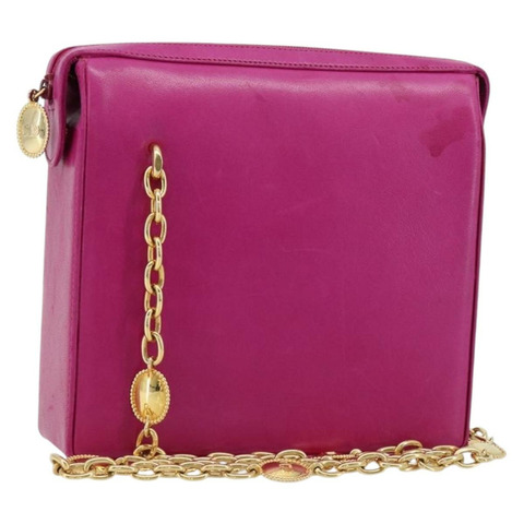 Christian Dior 鏈條肩背包 皮革 粉紅色 金色 正品 182225A