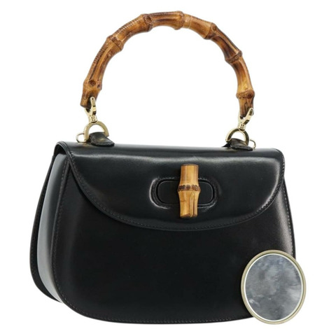 GUCCI 竹節手提包 皮革 黑色 金色 000 2046 0188 正品 182167V