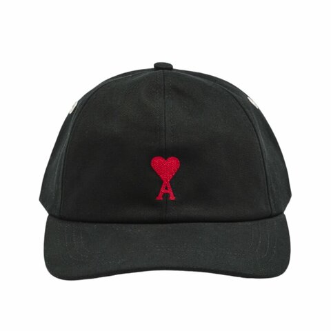 【AMI PARIS】Ami de Coeur 刺繡紅色愛心 Logo 棉質 帽子 棒球帽 黑色