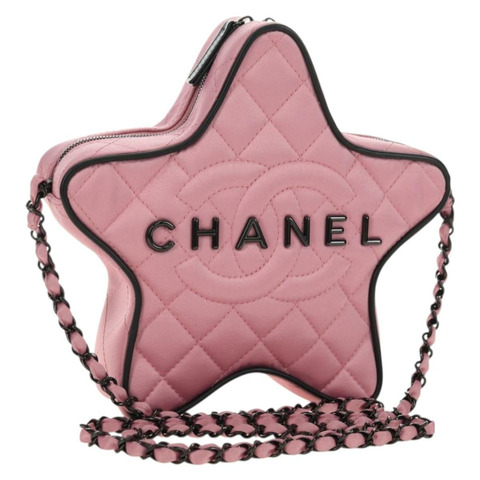 香奈兒 (CHANEL) 星形絎縫鏈條肩背包，緞麵粉紅色，CC標誌，貨號181923SM