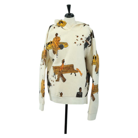 路易威登 (LOUIS VUITTON) 新款 Walkers 印花連帽衫 Virgil Abloh 棉質 M 象牙色 正品 182324SM