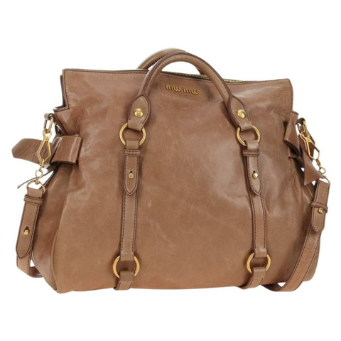Miu Miu 手提包 皮革 兩用 米色 金色 正品 182623SAM