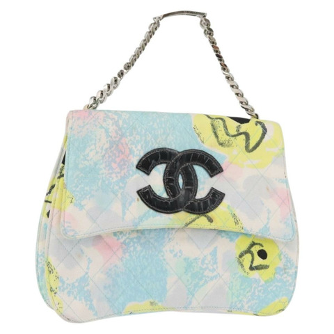 香奈兒 (CHANEL) 絎縫鏈條單背包 棉質 多色 銀色 CC 標誌 正品 182692SAV