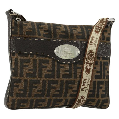 FENDI Zucca帆布Celeria單肩包 黑色棕色 正品 182654A