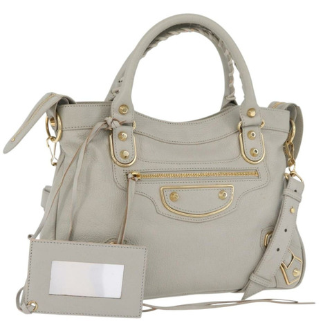 BALENCIAGA Edge Town 手提包 皮革 兩用 灰色/金色 390149 正品 182677SAM