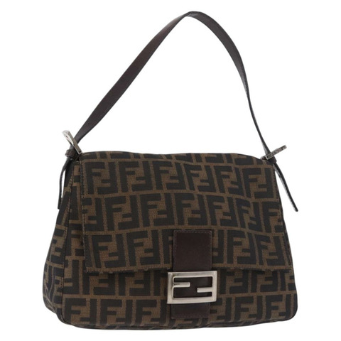FENDI Zucca帆布Mamma Baguette單肩包 黑色棕色 正品 am11778V