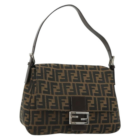 FENDI Zucca帆布Mamma Baguette手提包，黑色、棕色、銀色，正品 am11776SAV