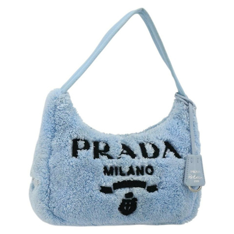 PRADA 手提包 Pile 淺藍色 銀色 Auth 182583A
