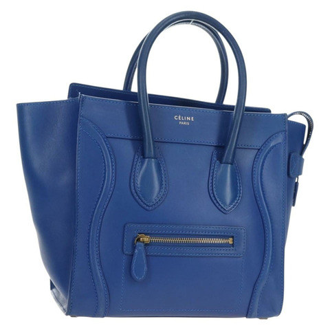 CELINE 迷你購物手提包 皮革 藍色 金色 正品 183645V