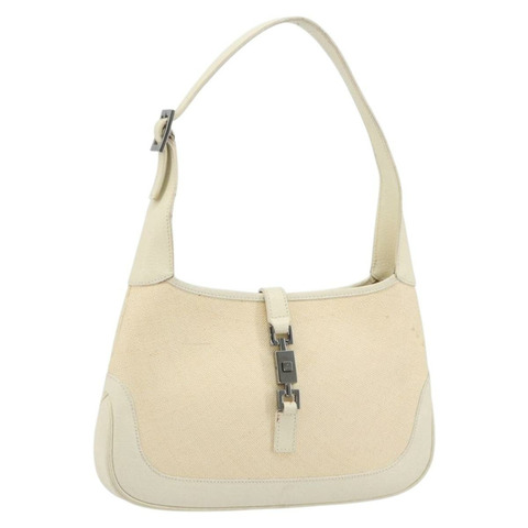 GUCCI Jackie 肩背包 帆布 象牙色 金色 001 3735 正品 183266SAV