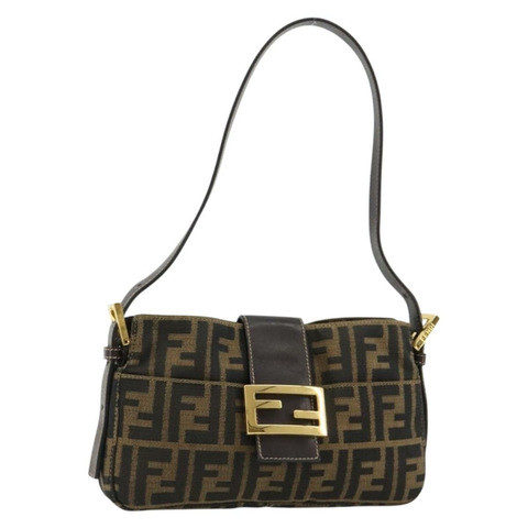 FENDI Zucca帆布Mamma Baguette單肩包 黑色棕色 正品 183649SAV