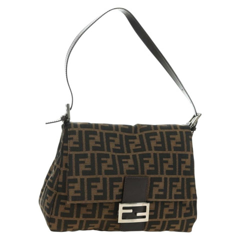 FENDI Zucca帆布Mamma Baguette單肩包 黑色棕色 正品 182589V