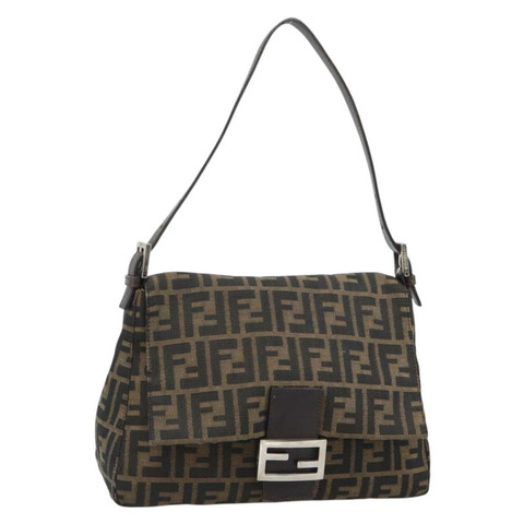 FENDI Zucca帆布Mamma Baguette單肩包 黑色棕色 正品 183009M