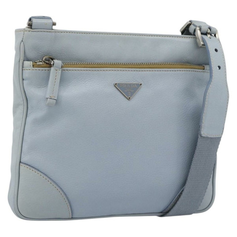 PRADA 淺藍色銀色皮革肩背包，正品編號 183673A