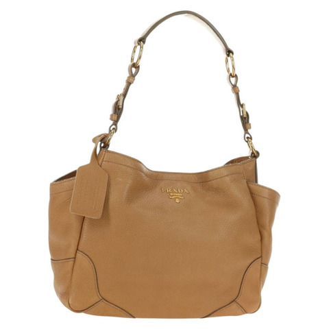 PRADA 皮革單背包 米色 金色 正品 183307SAV