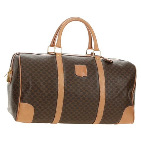 CELINE Macadam帆布波士頓包 PVC皮革 棕色 金色 正品 183666V