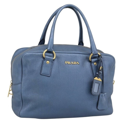 PRADA 手提包 皮革 藍色 金色 正品 183765V