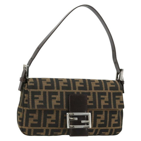 FENDI Zucca帆布Mamma Baguette單肩包 黑色 棕色 銀色 正品 183768SAV