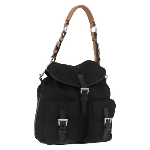 PRADA 尼龍黑色銀色單肩包 Auth 184177A