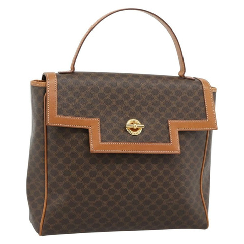 CELINE Macadam帆布手提包 PVC皮革 棕色 金色 正品 183052V
