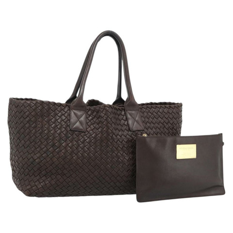 BOTTEGA VENETA INTRECCIATO Cabas MM 手提包 皮革 棕色 金色 正品 183710V