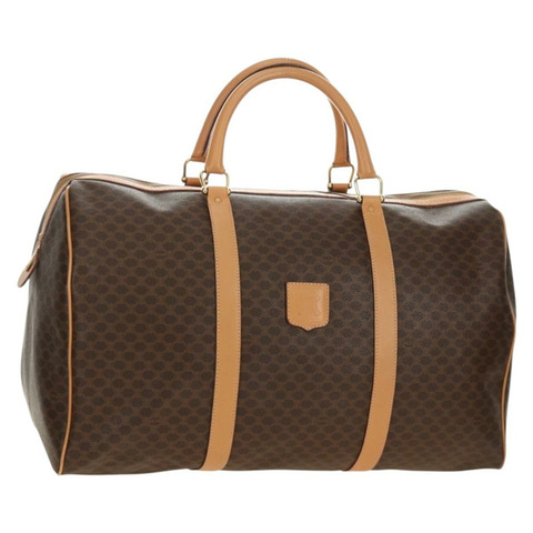 CELINE Macadam帆布波士頓包 PVC皮革 棕色 金色 正品 183419V