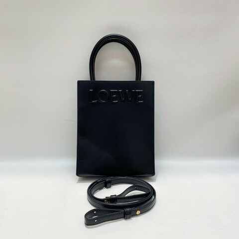 LOEWE罗意威Standard A5 Tote经典logo压纹全黑油亮牛皮迷你琴谱包21×17×6
