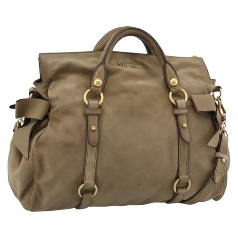 Miu Miu 麂皮手提包 2way Beige Gold Auth 183865V