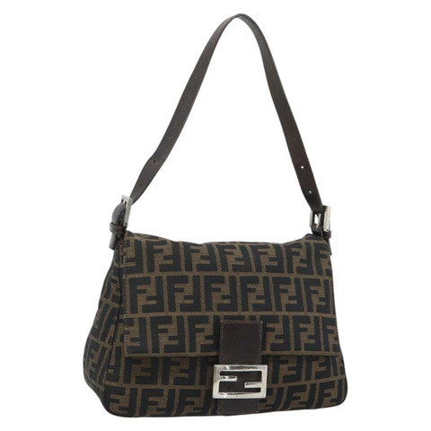 FENDI Zucca帆布Mamma Baguette單肩包，黑色、棕色、銀色，正品，貨號183864SAM