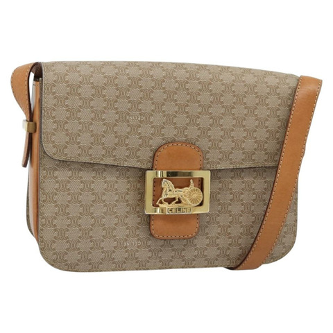 CELINE Macadam帆布肩背包 PVC 米色 金色 正品 184209
